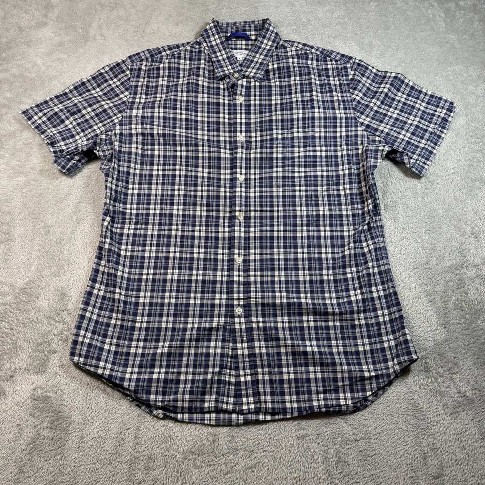 Teddy Stratford Shirt Mens 4 Blue Plaid Short Sleeve Button Up Zip Fit